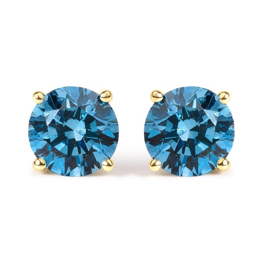 14k Gold 1.00ct Blue Diamond Stud Earrings