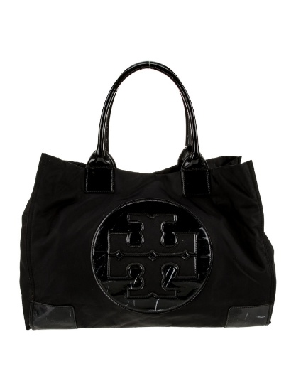 Tory Burch Black Nylon Rolled Handles Snap Tote