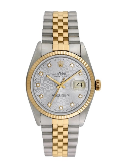 Rolex Datejust 18k Gold Silver Dial Men's 36mm