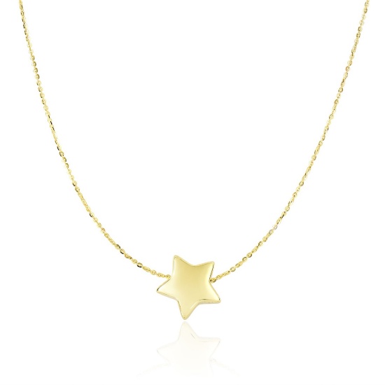14k Gold Shiny Puffed Sliding Star Charm Necklace