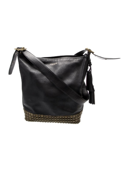 Coach Black Leather Brass Hdw Studded Bucket Bag