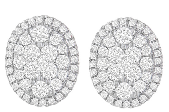 14k Gold Round 1.75ct Diamond Cluster Earrings