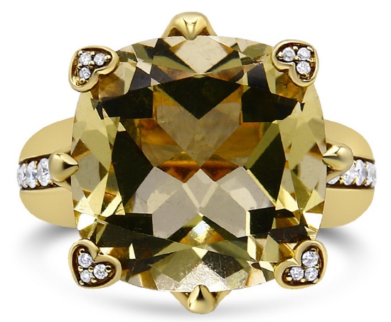 18k Gold 11.40ct Lemon Quartz & Diamond Ring