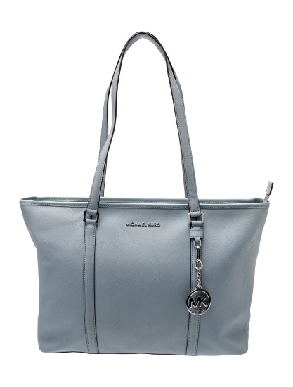 Michael Kors Blue Saffiano Leather Zip Cls Tote