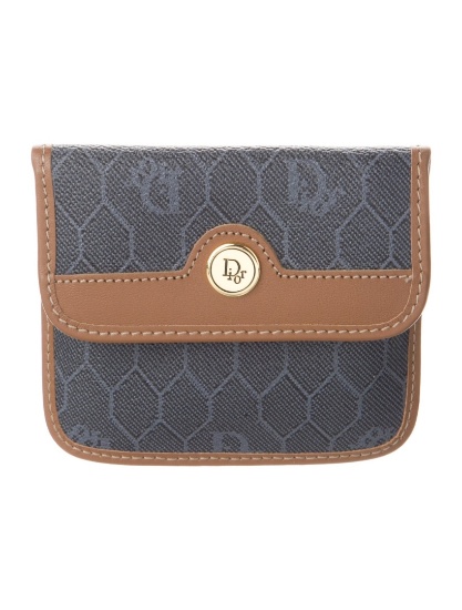 Christian Dior Grey Leather Honeycomb Wallet