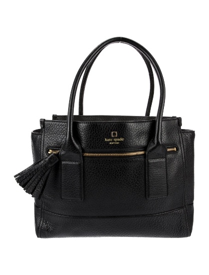 Kate Spade Black Leather Gold-tone Hdw Tassel Tote