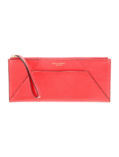 Henri Bendel Orange & Red Leather Zip Cls Clutch