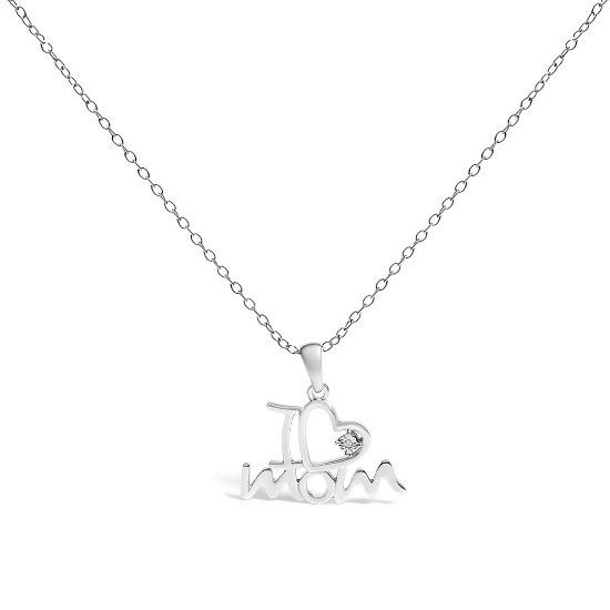 Elegant .03ct Diamond I Love Mom Heart Necklace