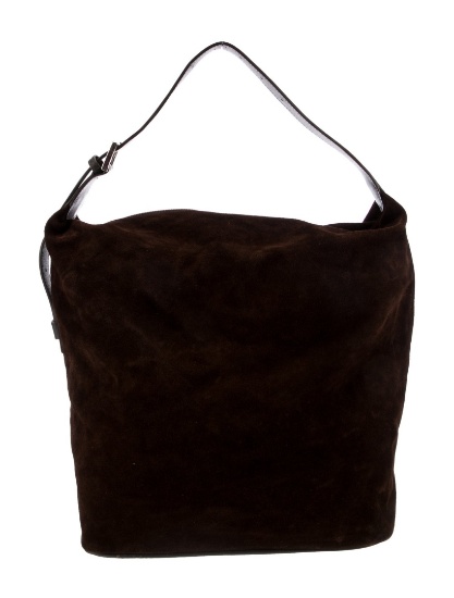 Furla Brown Suede Silver-tone Hdw Zip Shldr Bag