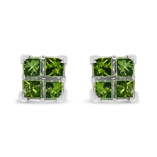 Exquisite .40ct Green Diamond 4-stone Earrings