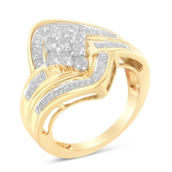 10k Gold Round & Baguette 1.00ct Diamond Ring
