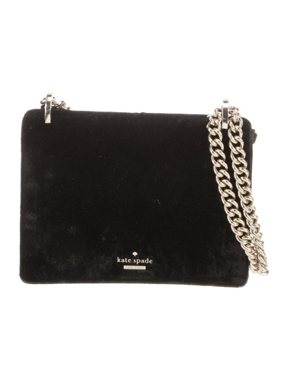 Kate Spade Black Velvet Push-lock Cls Shldr Bag