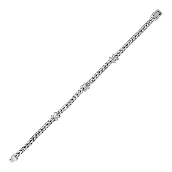Natural Round White Sapphire Woven Rope Bracelet