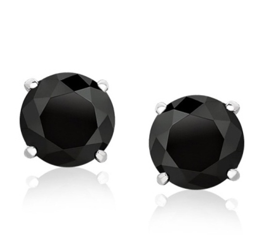 14k Wgold Round 1.00ct Black Onyx Stud Earrings