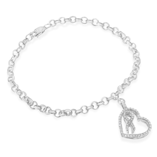 Cute .25ct Diamond Accent Heart & Ribbon Bracelet