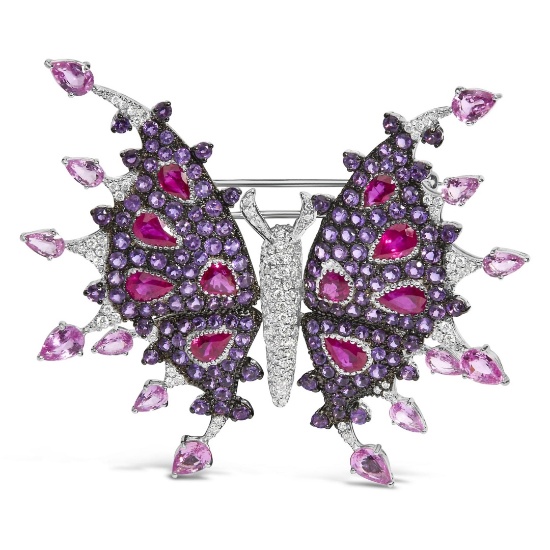 18k Gold 15.45ct Diamond Gemstone Butterfly Brooch