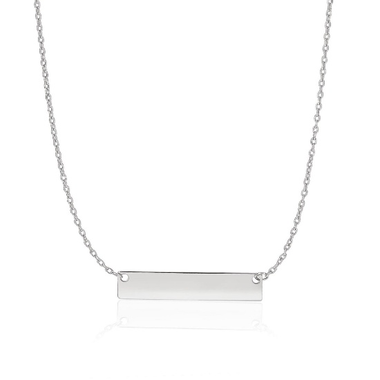 14k White Gold Smooth Flat Horizontal Bar Necklace