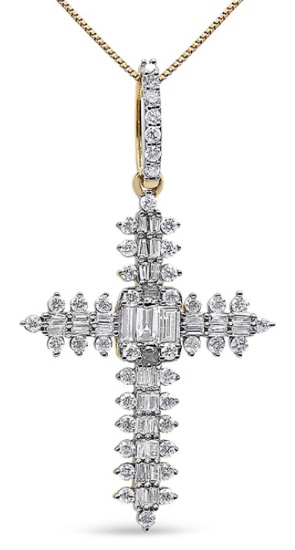 10k Gold 1.19ct Diamond Zigzag Cross Pendant