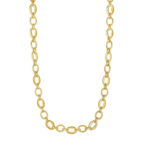 14k Gold Shiny And Textured Oval Link Necklace