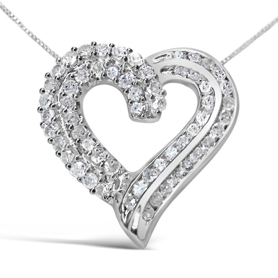Elegant 1.00ct Diamond Ribbon Heart Necklace