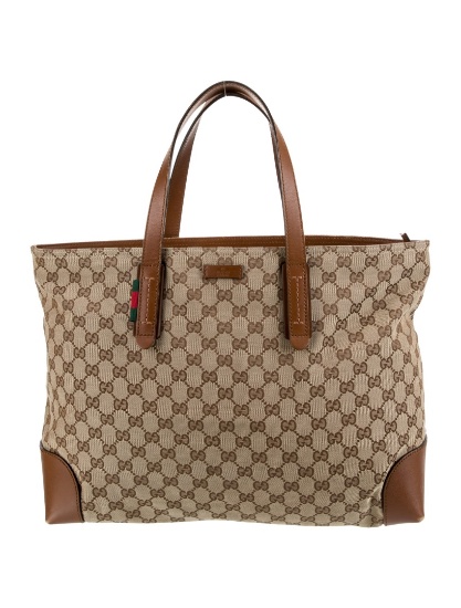 Gucci Britt Neutrals Canvas Zip Cls Top Hdl Bag