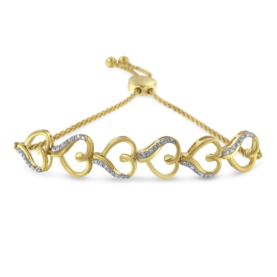 10k Gold-pl .11ct Diamond Accent Heart Bracelet