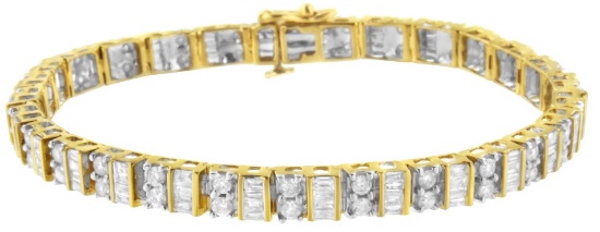 10k Gold Baguette & Round 4.00ct Diamond Bracelet
