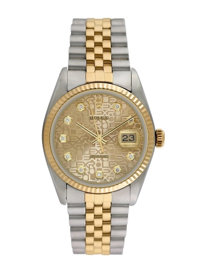 Rolex Datejust 18k Gold Chmp Dial Men's Auto 36mm