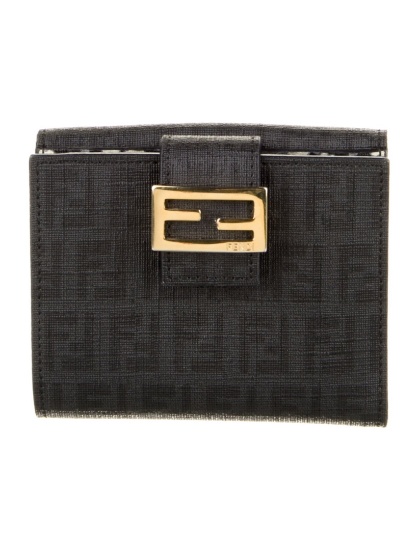 Fendi Grey Zucchino Ff Logo Printed Compact Wallet