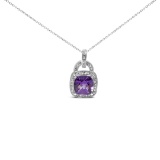 Dazzling 3.95ct Amethyst & Diamond Halo Necklace