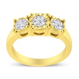 14k Gold-pl Round 1.00ct Diamond 3-stone Ring