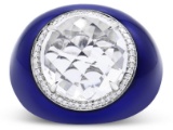 18k Wgold Round 8.85ct White Quartz & Diamond Ring