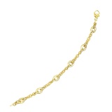 14k Gold Oval & Round Link Textured Chain Bracelet