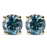 14k Gold 1.00ct Blue Diamond Stud Earrings