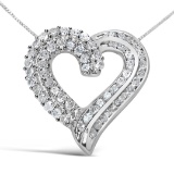 Elegant 1.00ct Diamond Ribbon Heart Necklace
