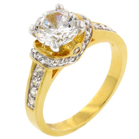 Gold Pl. Round 2.10ct White Topaz Solitaire Ring