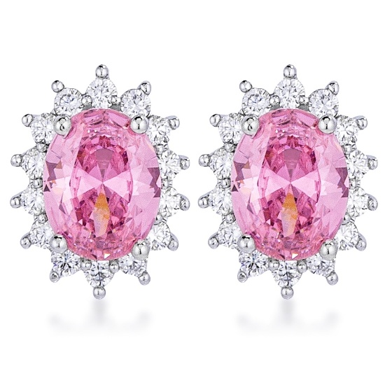 Petite Oval Cut .56ct Pink & White Topaz Earrings