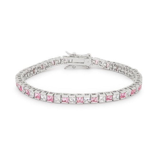 Princess 10.80ct Pink & White Tourmaline Bracelet