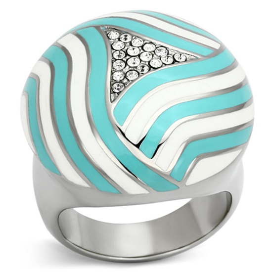 Vibrant .05ct White Topaz Striped Epoxy Dome Ring