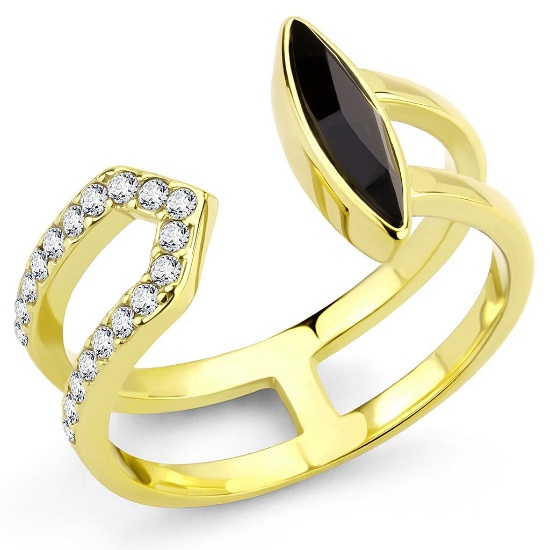 Gold-ion Plated 1.10ct Onyx & White Topaz Ring