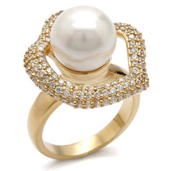 Gold-pl. Brass .12ct Topaz & White Pearl Halo Ring
