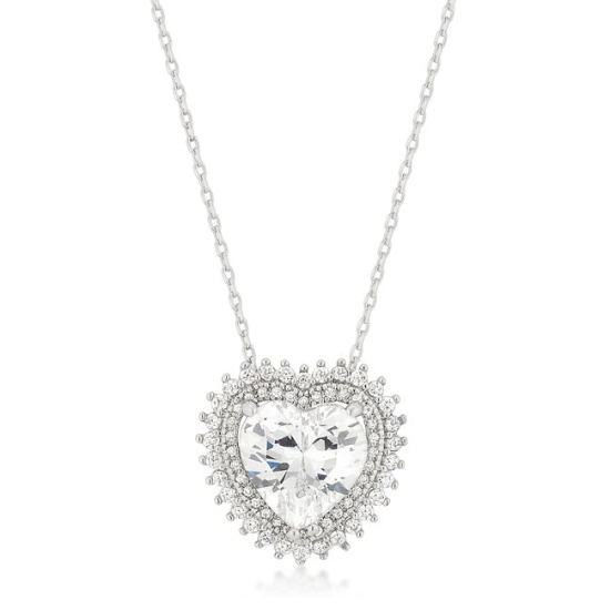 Heart 7.40ct White Topaz Double Halo Necklace