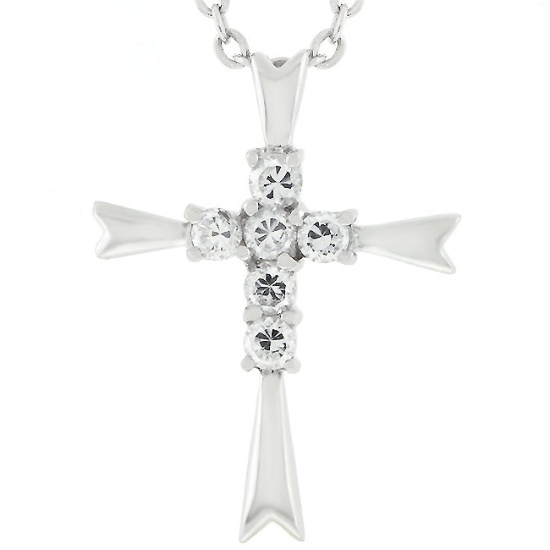 Round .60ct White Sapphire Coupled Cross Pendant