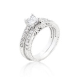 Princess 4.30ct White Topaz Filigree Ring Set