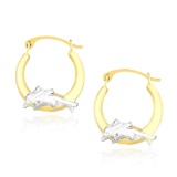 10k Two-tone Gold Round Dolphin Hoop Earrings