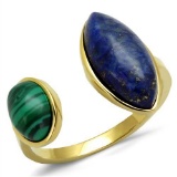 14k Gold Ip 3.75ct Blue Topaz & Lapis Lazuli Ring