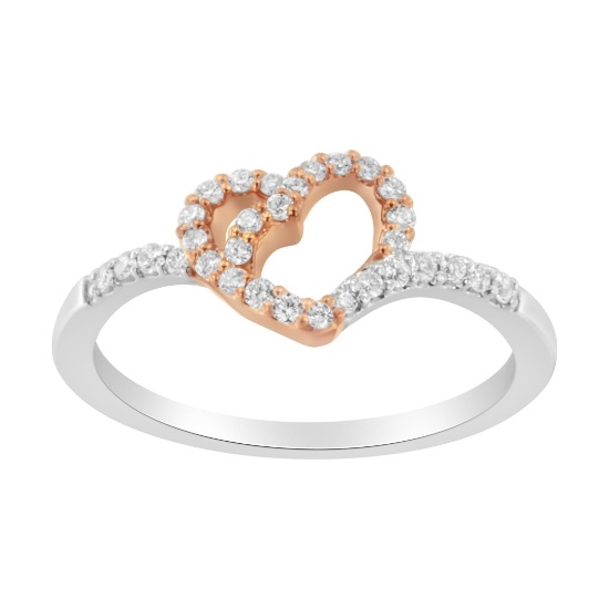 14k Gold-pl .20ct Diamond Open Heart Ring