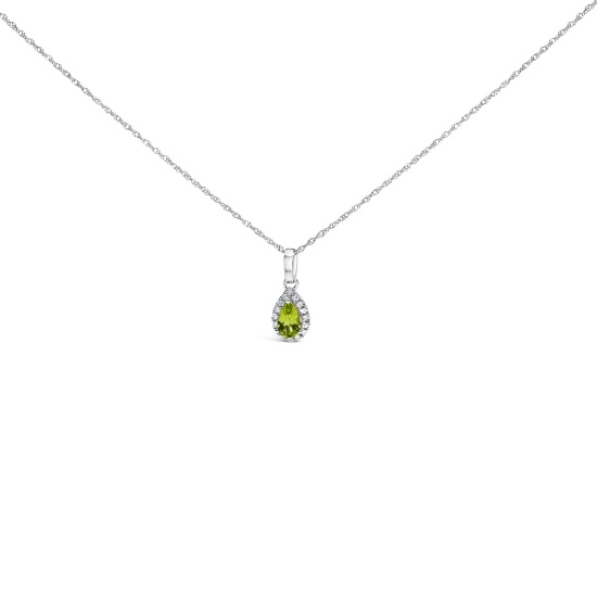 10k Gold .32ct Peridot & Diamond Halo Necklace
