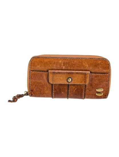 Chloe Brown Leather Exposed Zip Closure Wallet
