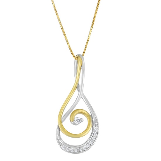 10k Two-tone Gold .13ct Diamond Spiral Necklace